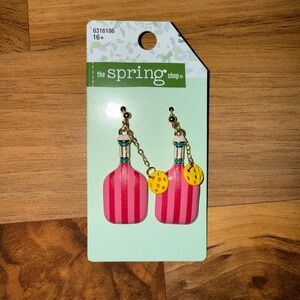 The Spring Shop Pink Pickleball‎ Earrings Novelty Fun tennis sport game NWT